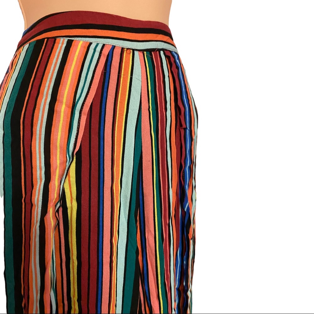 AQUA Faux Wrap Striped Rayon Casual Resort Vacation Wide Leg Boho Retro Pant - Picture 8 of 16